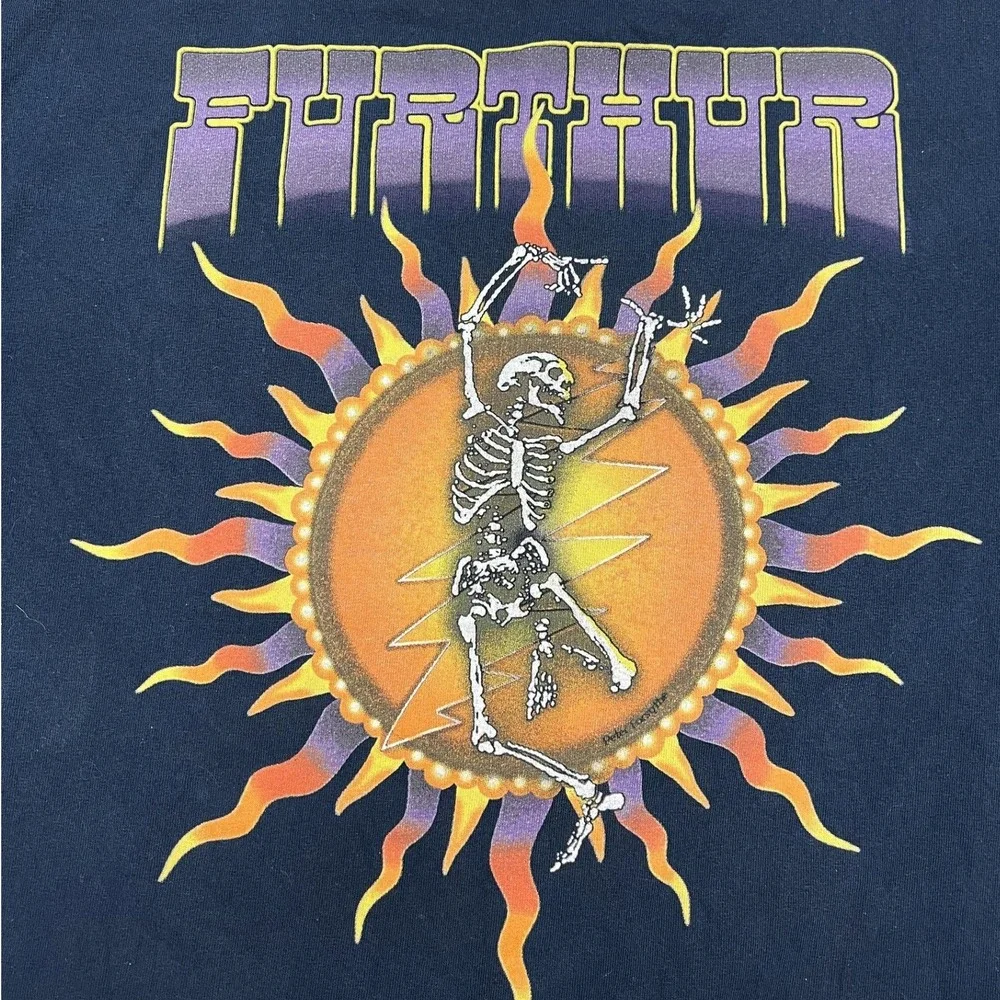 Furthur Long Sleeve Shirt Mens XL Navy Tie Dye Skeleton Sun Graphic Concert Tee_2